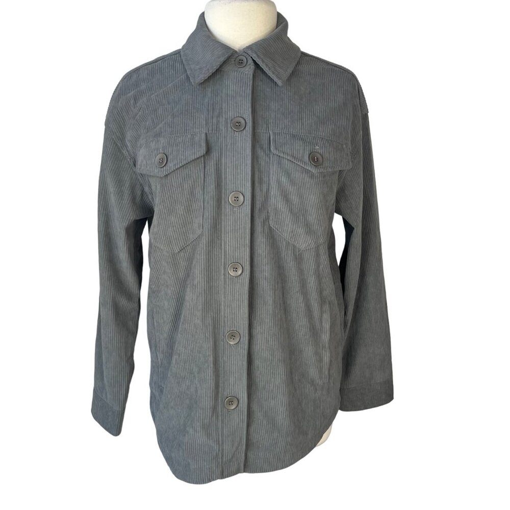 Avec Les Filles Button Front Corduroy Shirt Jacket Womens Medium Gray